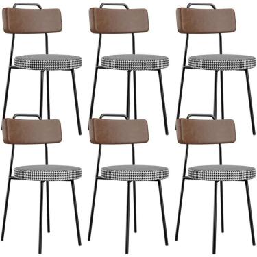Imagem de Kit 06 Cadeiras Decorativas Estofada Sala Jantar Barcelona L02 Couríssimo Marrom Pied Poule - Lyam