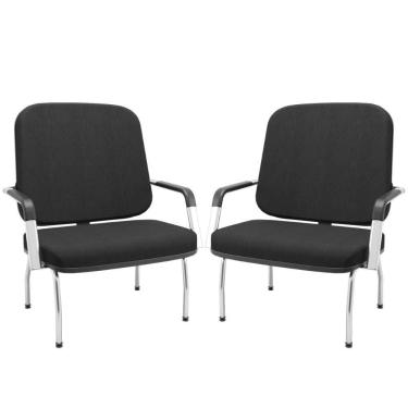 Imagem de Kit 02 Cadeiras De Escritório Recepção Com Braço Fixa Cromada Magno P03 Crepe Preto - Lyam Decor