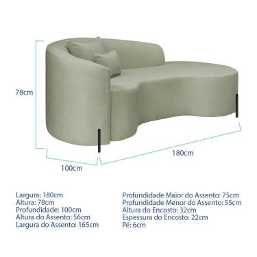 Imagem de Divã Recamier Curvo Sala De Estar Recepção Inglaterra 180cm Pés Metal Preto Lado Direito Bouclé Cor Verde Oliva