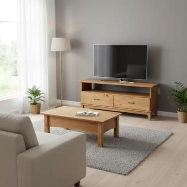 Imagem de Kit Rack pra Tv com Mesa de Centro em Madeira Maciça Rústico