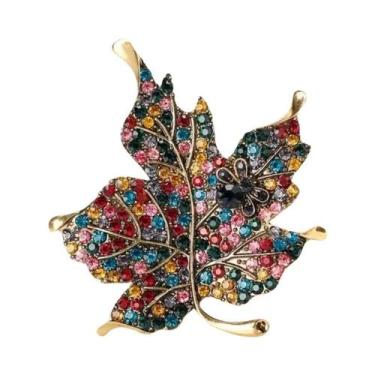 Imagem de Broche De Cristal Em Forma De Folha De Bordo Vermelha Para Mulheres E 