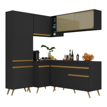 Imagem de Armário De Cozinha Completa De Canto Veneza Multimóveis V2054 Preto/dourado Preto/dourado