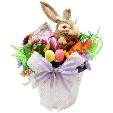 Imagem de Decoração De Páscoa Coelho Em Palha Enfeite Arranjo De 35cm