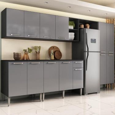 Imagem de Armário Cozinha Modulada Completa 298cm Pequim Top Multimóveis Mp3769 Preto-lacca Fumê