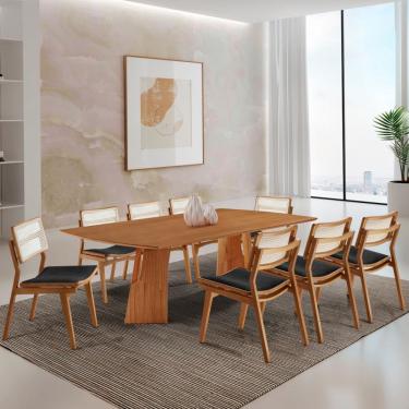 Imagem de Sala De Jantar Mesa Florida Tampo Laminado Barril 8 Cadeiras Linho Preto/imbuia Nat/cinam. Imbuia