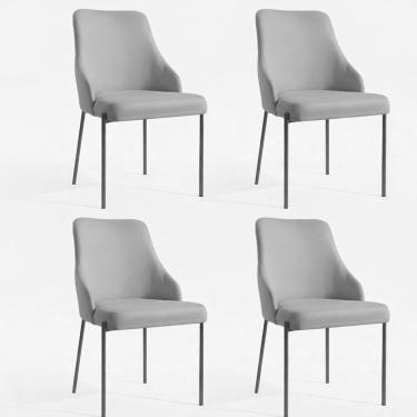 Imagem de Kit 04 Cadeiras Jantar Aurora Pés Metal Preto Assento Espuma Base Preta-linho Chumbo
