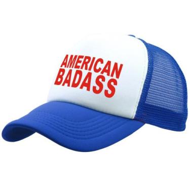 Imagem de Boné de beisebol Trucker Ameri American Badass Algodão Azul/Branco - Y