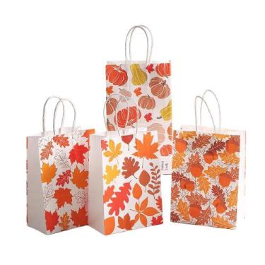 Imagem de Sacos de presente de Ação de Graças Maple Leaf Kraft Paper, pacote com