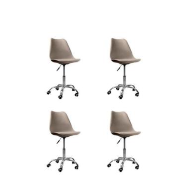 Imagem de Kit 4 Cadeiras Office Oficial Bas Cromada Giratória Saarinen Bege - Of