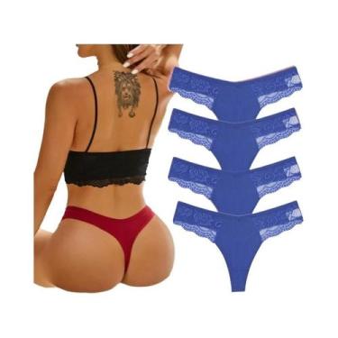 Imagem de Calcinhas G-string De Algodão Com Renda Para Mulheres 4PCS Lingerie Se