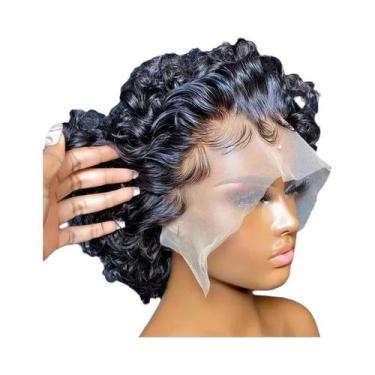 Imagem de Peruca De Cabelo Humano Cacheado Pixie Cut Bob Com Renda Frontal, Dens