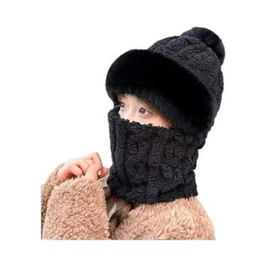 Imagem de Gorro De Inverno Feminino Em Fleece Com Cachecol E Máscara Integrados,