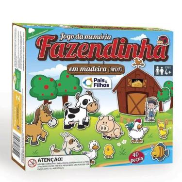 Imagem de Jogo Da Memória Fazendinha Em Madeira - 40 Peças - Pais E Filhos - PAI