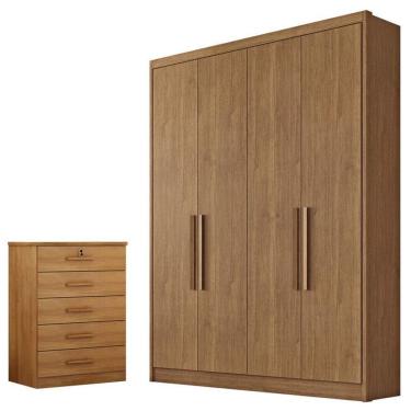 Imagem de Guarda Roupa Solteiro Sevilha 4 Portas 3 Gavetas MDF Cumaru 23 com Gaveteiro Suiça com Chave