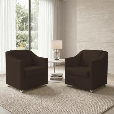 Imagem de Kit 2 Poltronas Para Sala Decorativas Cadeiras Reforçadas Para Recepção Consultório Escritório Pé Cromado Suede Marrom - Clique E Decore