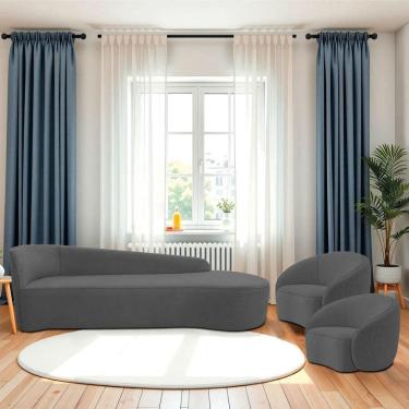 Imagem de Kit Divã Recamier Orgânico França 250cm Lado Direito E 2 Poltronas Amore Linho Cinza Escuro