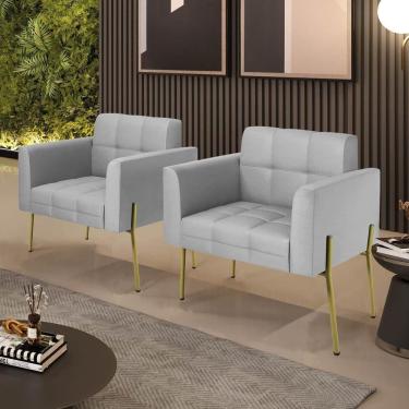 Imagem de Poltrona Sala Decorativa Kit 2 Elisa Funcional Sintético Cinza Dourado D`Rossi