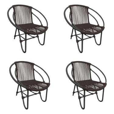 Imagem de Kit 4 Cadeiras Decorativa Julia Em Corda Náutica E Base Em Alumínio Preta- Marrom
