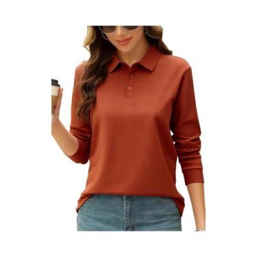 Imagem de Camisa Polo Feminina De Manga Longa Em Cor Sólida, Confortável E Macia