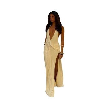 Imagem de Vestido Longo Feminino Sexy Halter Sem Mangas Costas Nuas Com Fenda La