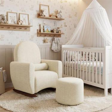 Imagem de Poltrona Confortável Amamentação com Balanço Pés em Madeira Maciça com