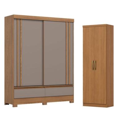 Imagem de Guarda Roupa Spazio 2 Portas 2 Gavetas Nature Off White Avelã Com Armário Multiuso Marg...