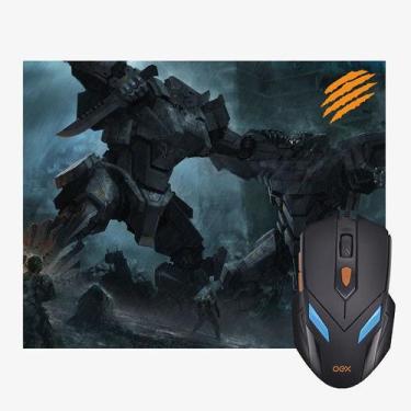 Imagem de Kit Mouse e Mousepad Gamer WAR 6 Botoes LED 2.400DPI OEX MC100