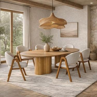 Imagem de Mesa de Jantar Aracaju Grande 1.80m com 6 Cadeiras Estofadas Elegantes