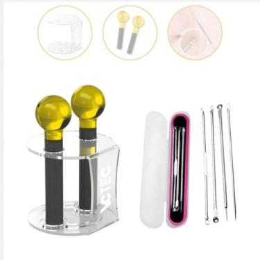 Imagem de Par De Esferas Cromoterapia Amarela + Kit 4 Curetas Extrator - Vctec