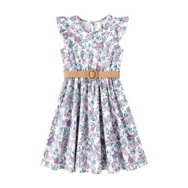 Imagem de Vestido PATPAT Boho Floral com Manga Babado e Cinto 8-9 anos