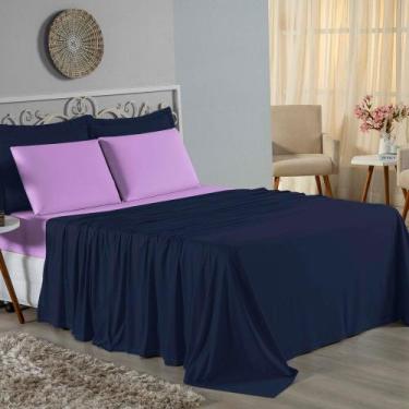 Imagem de Jogo de Cama Casal Viúva Nobre 4 Peças Malha 100% Algodão - Azul-Marin