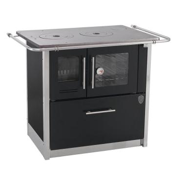 Imagem de Fogão a Lenha Fornos Pinhal Eclipse Direito Preto Chapa Ferro Fundido N2 com Forno Inox