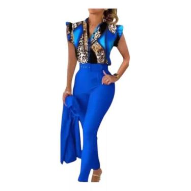 Imagem de N-D03-C1810-Conjunto Social Alfaiataria Calça Skinny Blusa Oncinha M57