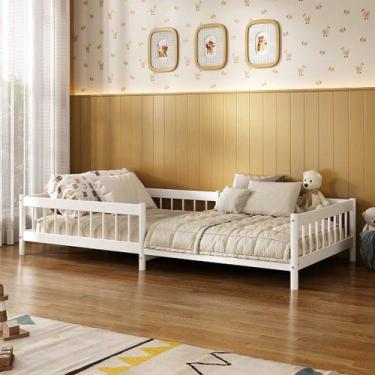 Imagem de Cama Solteiro Infantil Montessori Elevada Com Estrado Madeira Reforçad