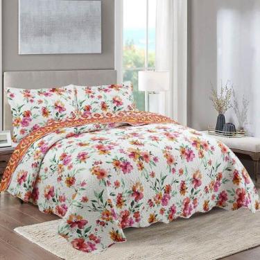 Imagem de Kit Cobre Leito Colcha Queen Boutik Dupla Face - Lilian - 100% Poliést