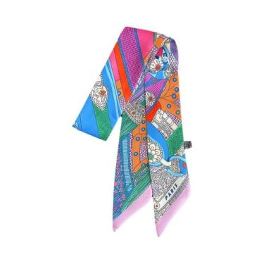 Imagem de Lenço De Seda Feminino 5x90cm Em Sarja Decorativa, Fita Para Alça De B