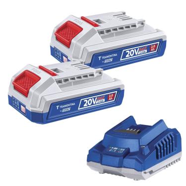 Imagem de Kit 2 Baterias Tramontina by Total 20V 2,0Ah Lithium-Ion + Carregador 2,0A Bivolt 