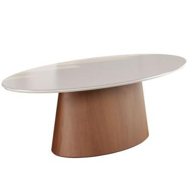 Imagem de Mesa de Jantar Oval em Madeira Luiza 180x100cm Tampo Vidro Off White C