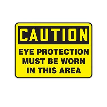 Imagem de Accuform C484PB"CUIDADO EYE PROTECTION Must BE WORN IN ...", placa, padrão, amarelo e preto