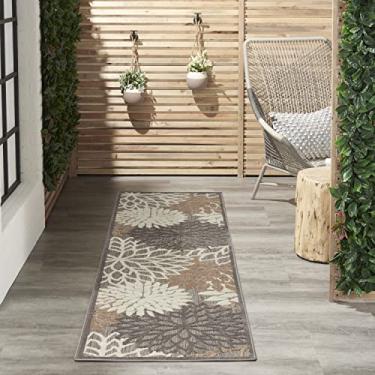 Imagem de Nourison Aloha Tapete de área interno/externo natural de 7,6 cm x 2,3 m, tropical, botânico, fácil limpeza, sem derramamento, quarto, sala de estar, sala de jantar, deck, quintal, pátio (2x8)