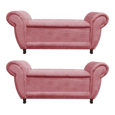 Imagem de Kit 02 Recamier Baú Itália Namoradeira Calçadeira Suede Rose