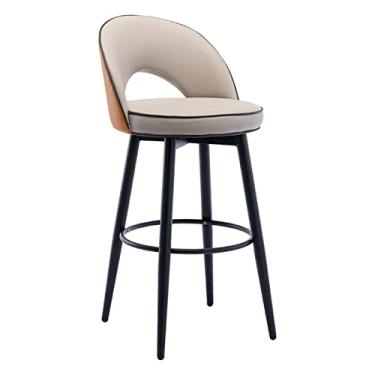 Imagem de Banco De Bar Giratório De Couro PU Com Banco De Encosto Oco, Altura De Balcão De Ilha De Cozinha, Assento De Sala De Jantar Cromado Preto Com Apoio Para Os Pés Redondo Para Café, Lounge, Pub, Cozinha