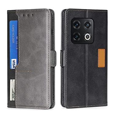Imagem de Capa carteira para Oneplus 10 Pro, capa flip de couro PU com compartimentos para cartão Kickstand e fivela magnética à prova de choque TPU capa protetora fina e elegante, preta