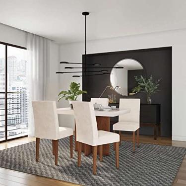 Imagem de Conjunto de Mesa de Jantar Vegas II com Tampo de Vidro Off White e 4 Cadeiras Grécia Veludo Creme