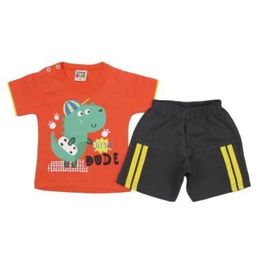 Imagem de Conjunto Masculino Bebê Verão Camiseta Laranja e Bermuda Cinza Chumbo
