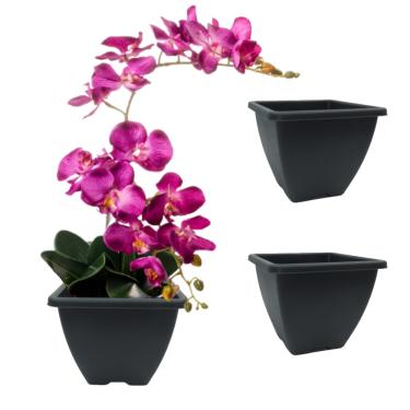 Imagem de 3 unds Vaso Cachepot Quadrado para Orquídea Cor: Preto