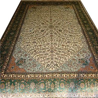 Imagem de Tapete artesanal de seda pura de 1,8 m x 2,7 m Estampa de flores e frutas Sala de estar Quarto Estudo Tapeçaria (Branco)