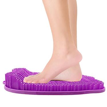 Imagem de Massageador de pé grande de silicone para pés para chuveiro massageador limpo para o chão do chuveiro com ventosas antiderrapantes esfoliação melhora a circulação sanguínea dos pés massagem e reduz a dor nos pés unissex - roxo