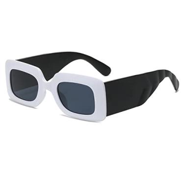 Imagem de Óculos de sol retangulares femininos designer vintage quadrados largos templos punk óculos de sol tons femininos uv400 oculos, branco, mostrar como imagem