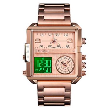 Imagem de Relógios de quartzo digital para homens com cronógrafo triplo de LED, alarme de calendário, aço inoxidável, ouro rosa, relógio de pulso, Tendência, rose gold